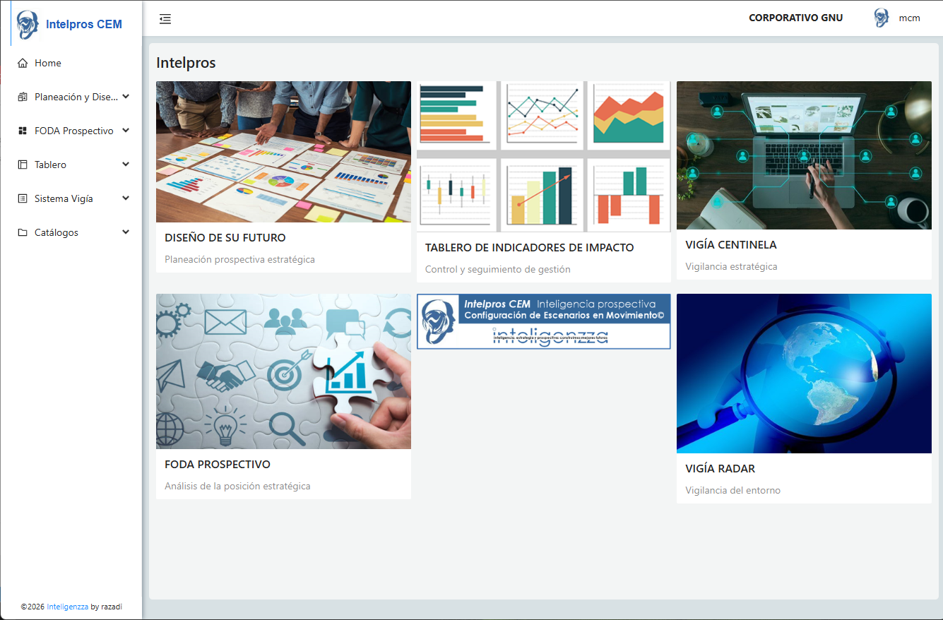 Intelpros CEM web portal showing proactive scenario planning interface with monitoring system