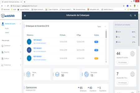 websaai dashboard showing customs operations data visualizations and shipment tracking